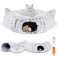 Cat Tunnel Bed with 2 Catnip Toys | Foldable Donut Design