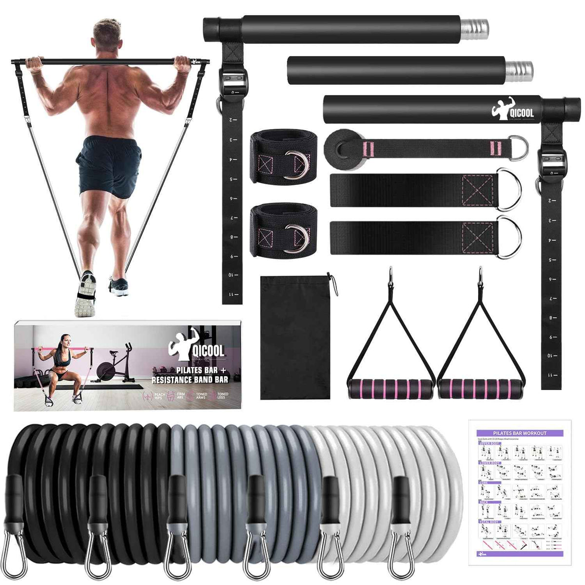 Pilates Bar Kit with 6 Resistance Bands