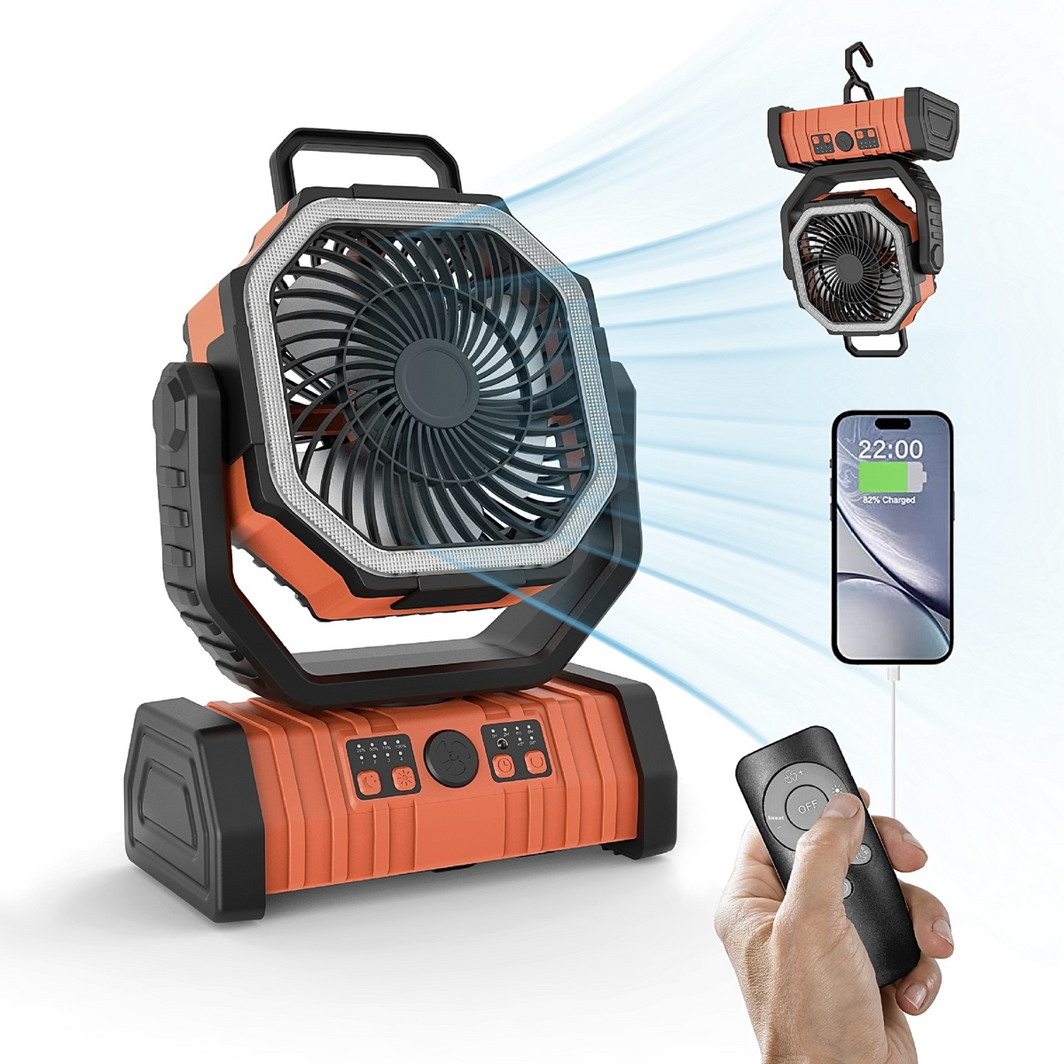 3-in-1 Camping Fan with Power Bank & LED Light – Portable Outdoor Fan