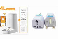 WiFi-enabled 4L pet feeder with stainless steel bowl, smartphone app control, power adapter, and accessories, SKU: G9SUZB0