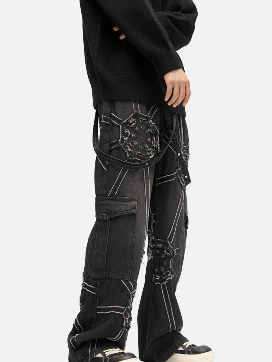 Spider Web Graphic Cargo Jeans – Loose Straight Fit Streetwear