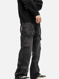 Spider Web Graphic Cargo Jeans – Loose Straight Fit Streetwear