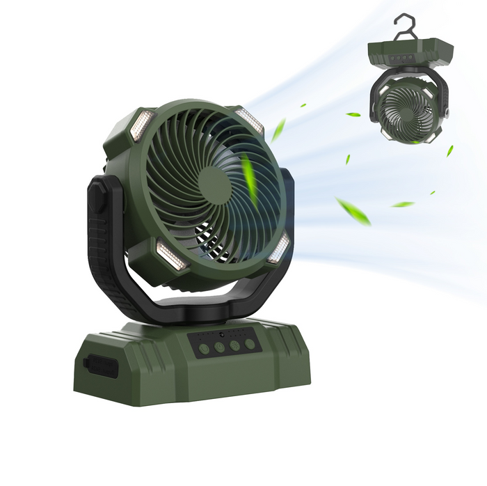 3-in-1 Camping Fan with Power Bank & LED Light – Portable Outdoor Fan