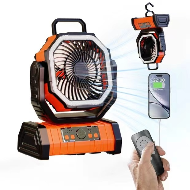 3-in-1 Camping Fan with Power Bank & LED Light – Portable Outdoor Fan