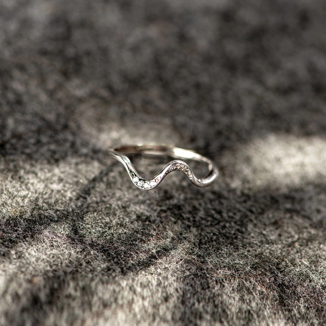 Water Wave Geometric Ring – Adjustable Open Band in Silver & Gold