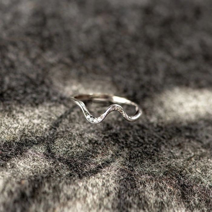 Water Wave Geometric Ring – Adjustable Open Band in Silver & Gold