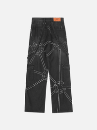 Spider Web Graphic Cargo Jeans – Loose Straight Fit Streetwear