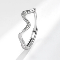 Water Wave Geometric Ring – Adjustable Open Band in Silver & Gold