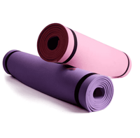Pink and purple extra thick non-slip fitness mats rolled up, ideal for yoga, HIIT, and dance workouts, with cushioning and grip