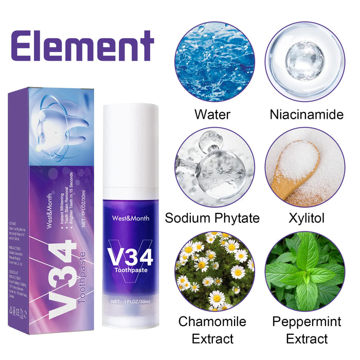 V34 Whitening Tooth Cleaning Mousse – Stain Removal & Gum Care