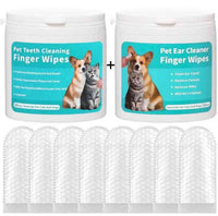 Pet ear cleaning wipes finger stall container with images of dog and cat, gentle ear hygiene, disposable pet wipes for dogs and cats