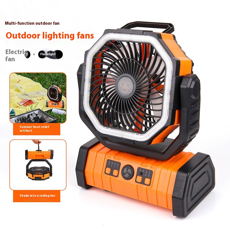 3-in-1 Camping Fan with Power Bank & LED Light – Portable Outdoor Fan