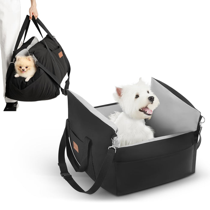 Waterproof Dog Car Seat with Storage Pockets | Elevated Booster Seat for Small Dogs