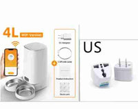 White 4L WiFi-enabled pet feeder with smartphone app, stainless steel bowls, EU adapter, USB cable, and desiccant