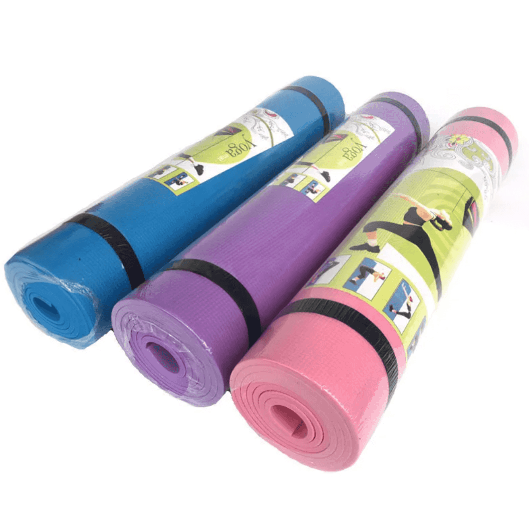 Blue extra thick non-slip fitness mat with textured surface, rolled for yoga, dance, aerobics, and HIIT workouts - SKU: V1K77JC