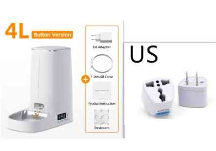 White 4L automatic pet feeder with stainless steel bowl, control panel, and included power adapter, for pet feeding, SKU: G9SUZB0