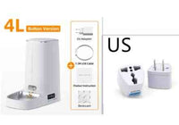White 4L automatic pet feeder with stainless steel bowl, control panel, and included power adapter, for pet feeding, SKU: G9SUZB0