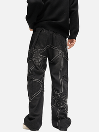 Spider Web Graphic Cargo Jeans – Loose Straight Fit Streetwear