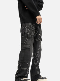 Spider Web Graphic Cargo Jeans – Loose Straight Fit Streetwear