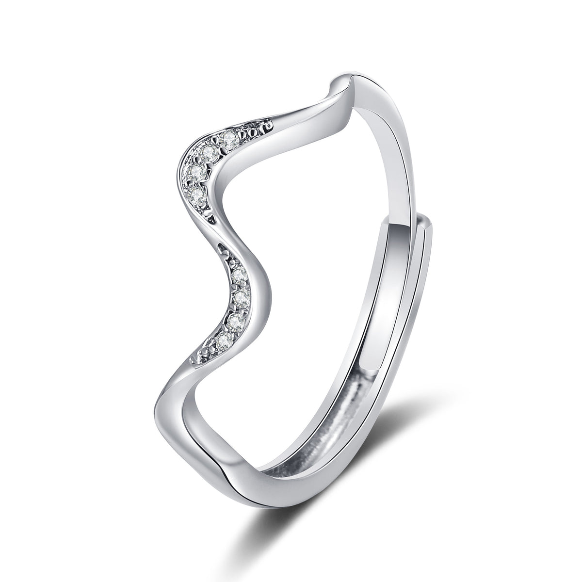 Water Wave Geometric Ring – Adjustable Open Band in Silver & Gold