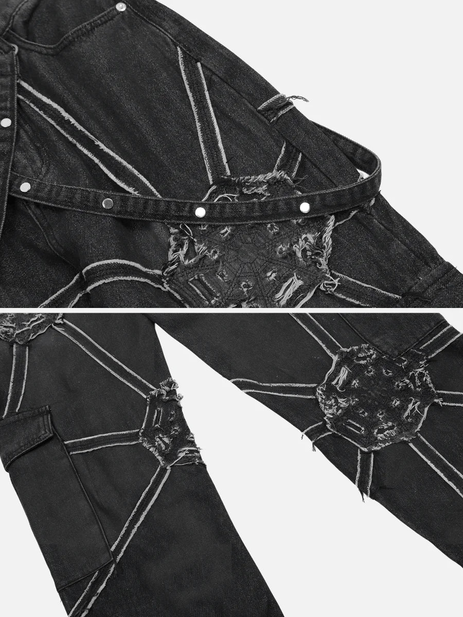 Spider Web Graphic Cargo Jeans – Loose Straight Fit Streetwear