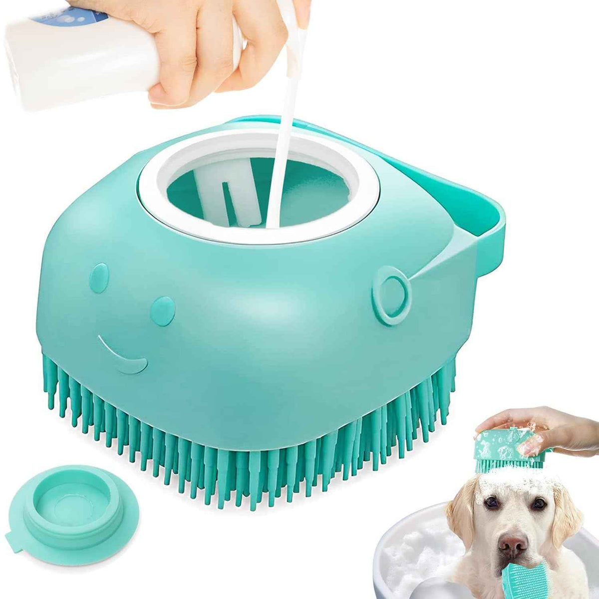 Pet Bath Brush with Built-In Soap Dispenser

