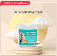 Stacked pet ear cleaning wipes containers with labels showing dog and cat, includes disposable wipes for pet ear and oral hygiene