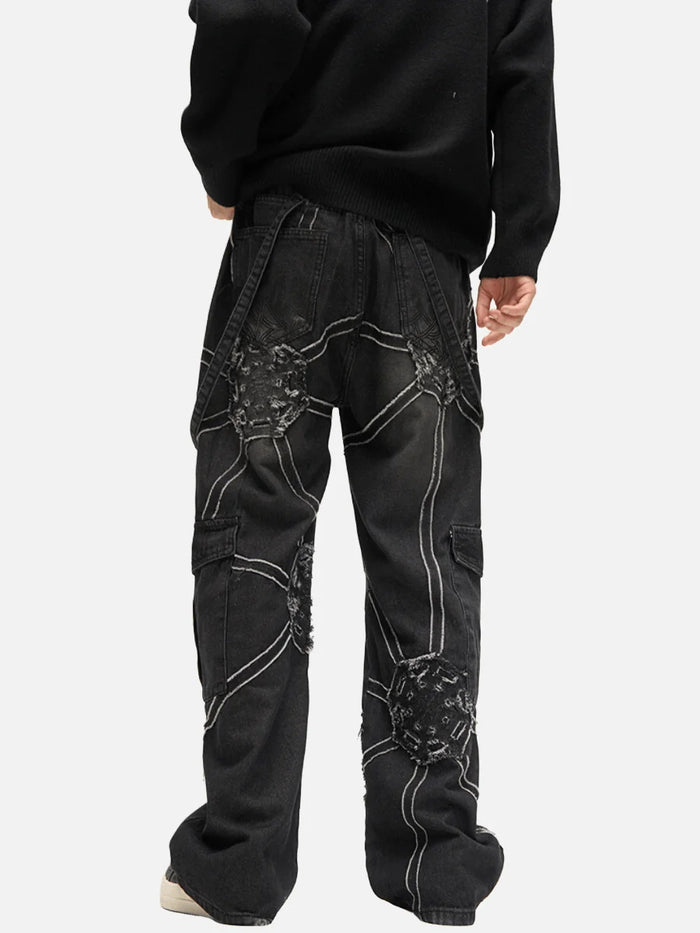 Spider Web Graphic Cargo Jeans – Loose Straight Fit Streetwear