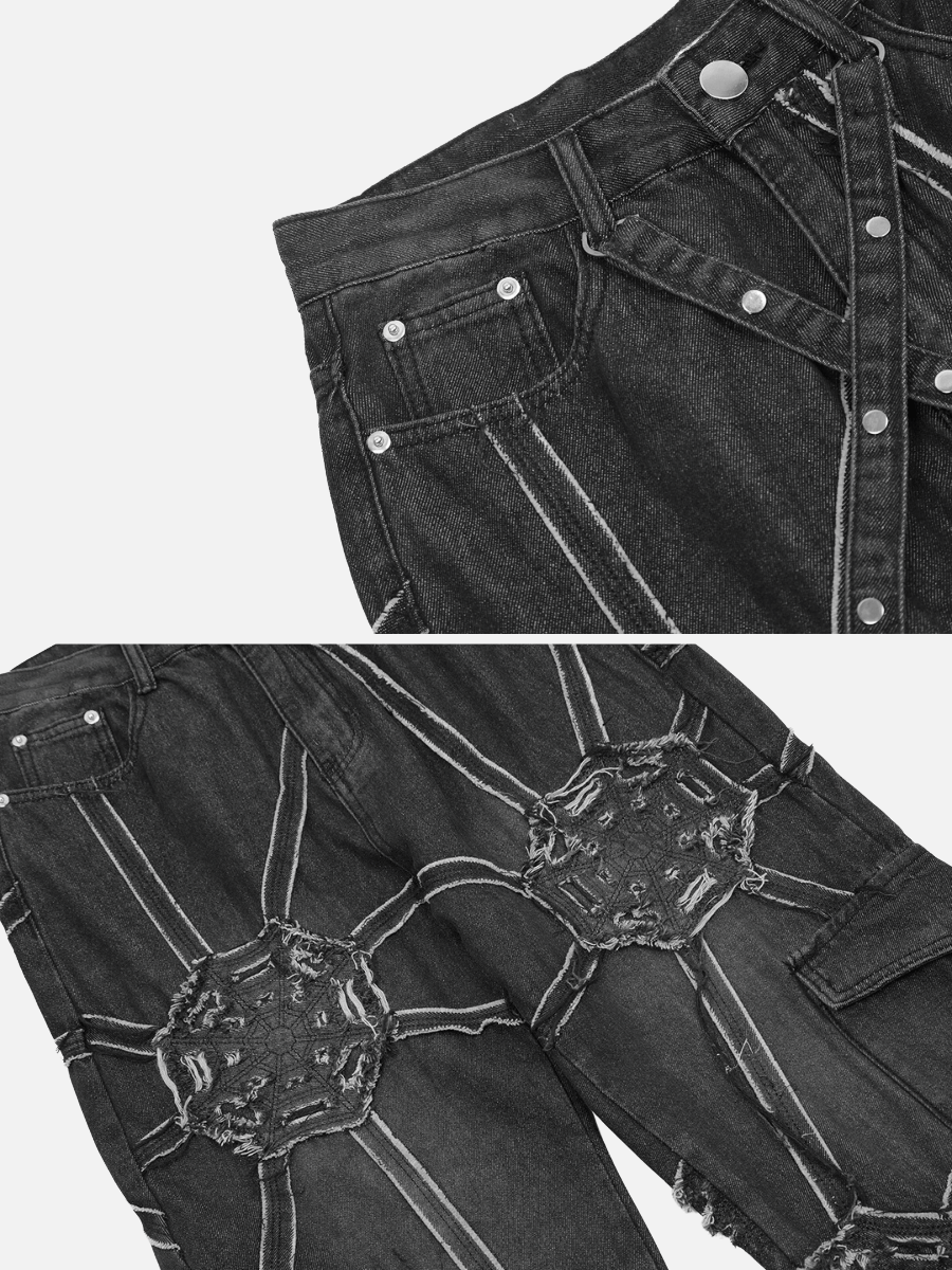 Spider Web Graphic Cargo Jeans – Loose Straight Fit Streetwear