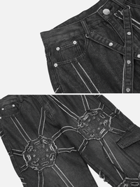 Spider Web Graphic Cargo Jeans – Loose Straight Fit Streetwear