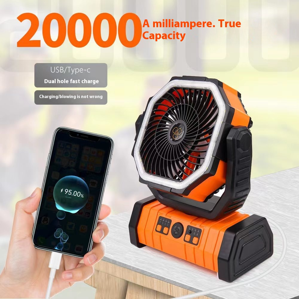 3-in-1 Camping Fan with Power Bank & LED Light – Portable Outdoor Fan