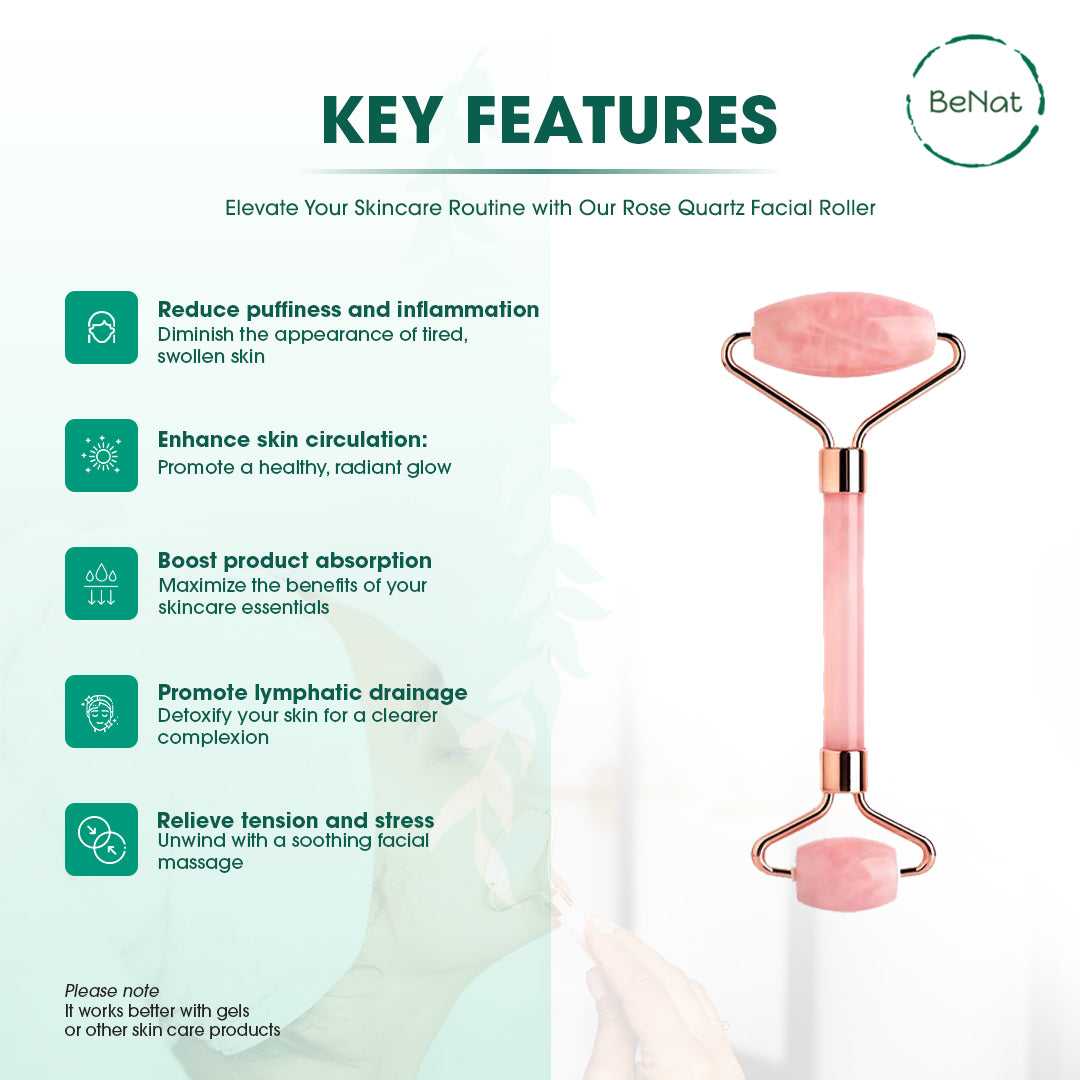 Rose Quartz Facial Roller – Natural Cooling Ston...

