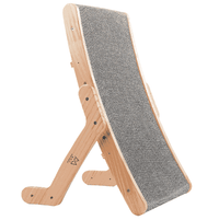 Adjustable wooden cat scratcher with a curved design and textured surface, eco-friendly and space-saving for cats