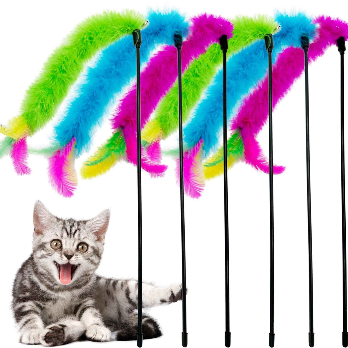Cat Feather Wand Toy Set | 6-Pack, 15. 7" Stick