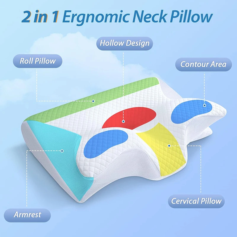 2-in-1 Memory Foam Cervical Neck Pillow – Neck Pain Relief & Spinal Support
