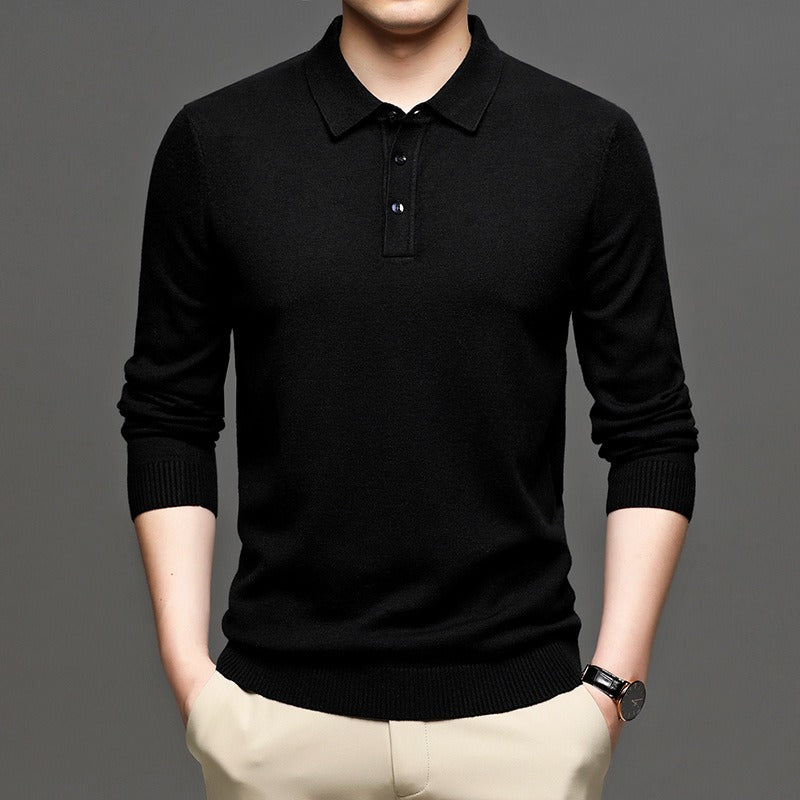 Men's Lapel Knit Pullover Sweater – Smart-Casual Spring & Autumn Layer