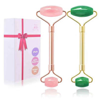 Jade & Rose Quartz Facial Roller Set – 2-Pack Na...
