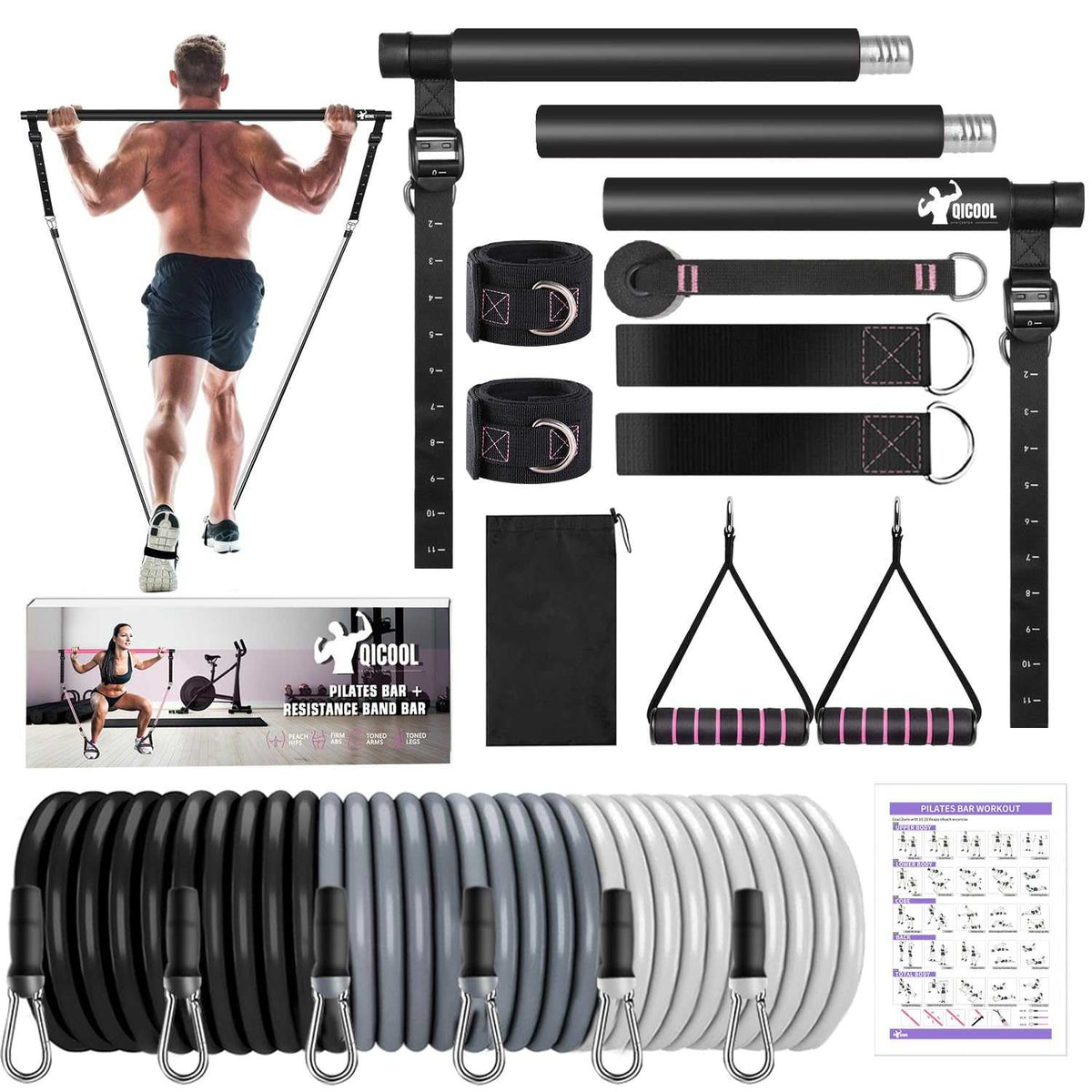 Pilates Bar Kit with 6 Resistance Bands