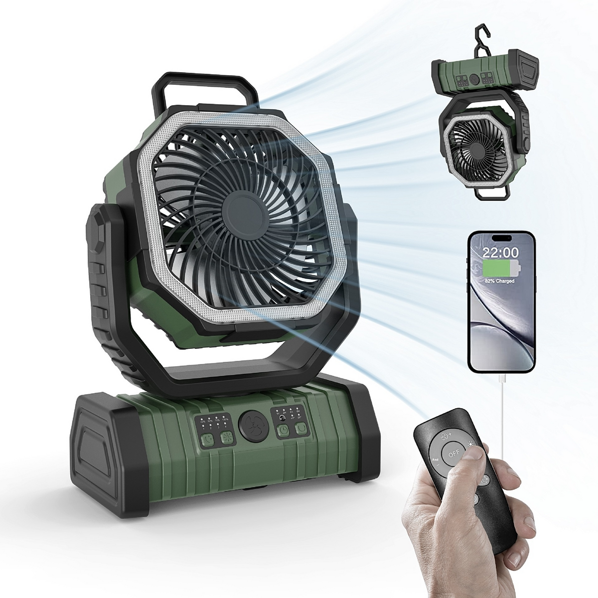 3-in-1 Camping Fan with Power Bank & LED Light – Portable Outdoor Fan