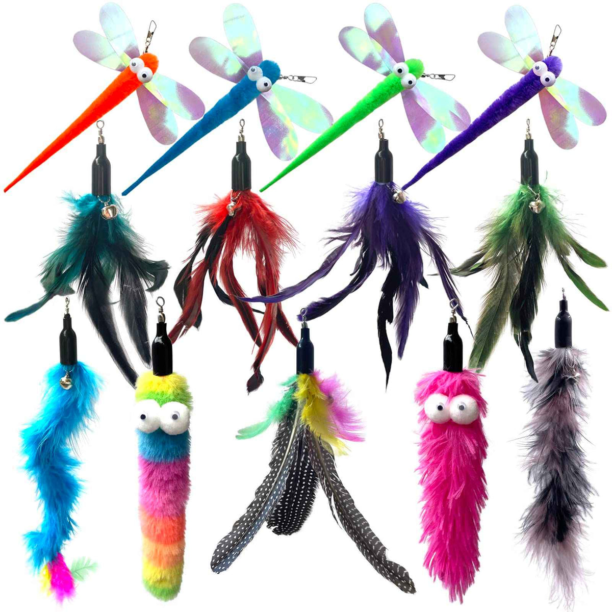 Cat Wand Toy Refills | 13-Pack Worm & Dragonfly