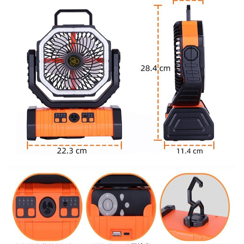 3-in-1 Camping Fan with Power Bank & LED Light – Portable Outdoor Fan