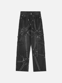 Spider Web Graphic Cargo Jeans – Loose Straight Fit Streetwear