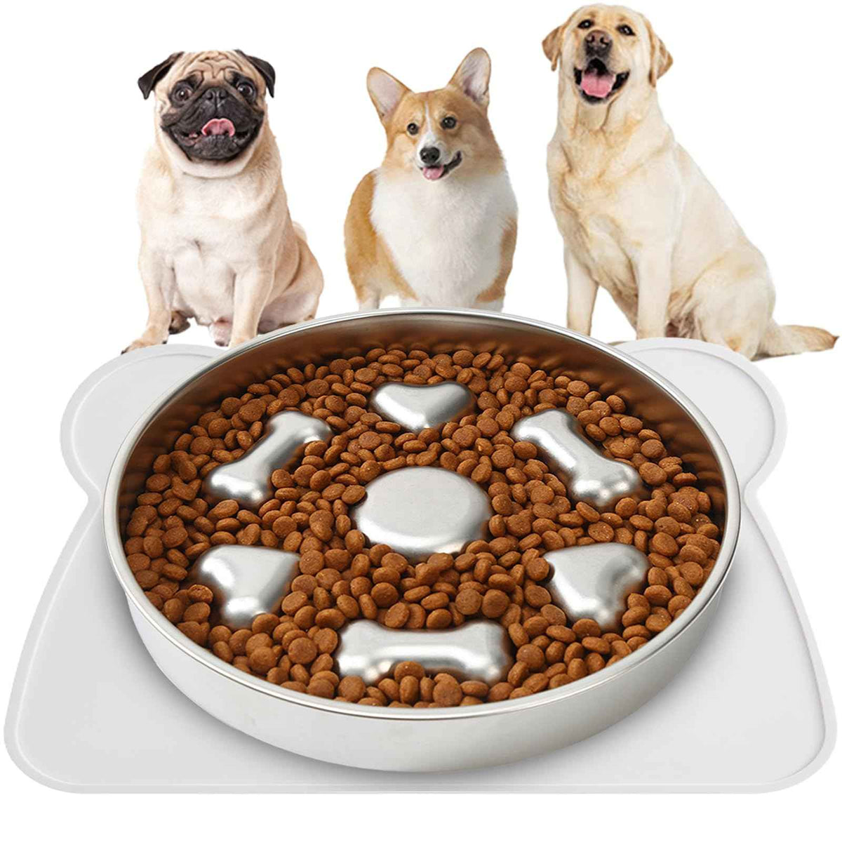 Slow Feeder Dog Bowl - Stainless Steel, 2-Cup


