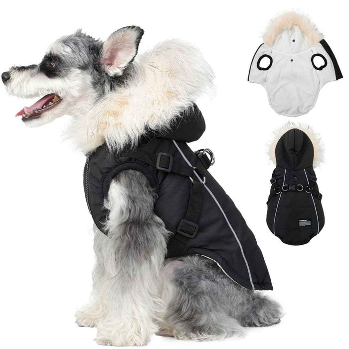 Waterproof Dog Winter Coat with Faux Fur Hood | ...

