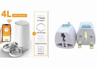 White 4L automatic pet feeder with stainless steel bowl, WiFi version, compact design, includes EU adapter, USB cable, and instructions