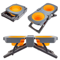 Elevated dog feeder with collapsible silicone bowls, front view